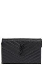Women's Saint Laurent Monogram Quilted Leather Wallet On A Chain -