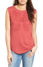 Women's Caslon Embroidered Slub Knit Tank, Size - Red