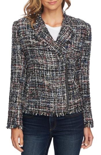 Women's Cece Multi Tweed Moto Jacket - Black