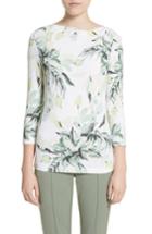 Women's St. John Collection Painted Leaves Print Jersey Top, Size - White