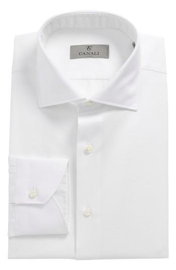 Men's Canali Regular Fit Textured Dress Shirt - White