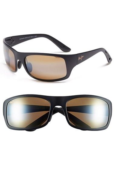 Men's Maui Jim 'haleakala - Polarizedplus2' Polarized Wrap Sunglasses - Matte Black/ Hcl Bronze