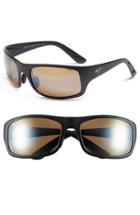 Men's Maui Jim 'haleakala - Polarizedplus2' Polarized Wrap Sunglasses - Matte Black/ Hcl Bronze