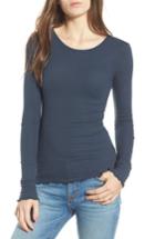Women's Hinge Lettuce Edge Ribbed Top, Size - Blue