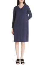Women's Eileen Fisher V-neck Knee Length Shift Dress, Size - Blue