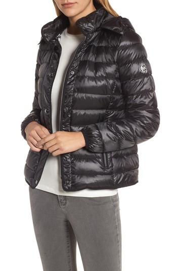Women's Michael Michael Kors Packable Insulated Jacket With Removable Hood - Black