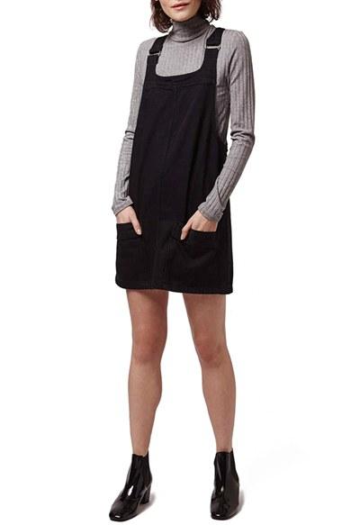 Women's Topshop Denim Pinafore Dress Us (fits Like 0) - Black