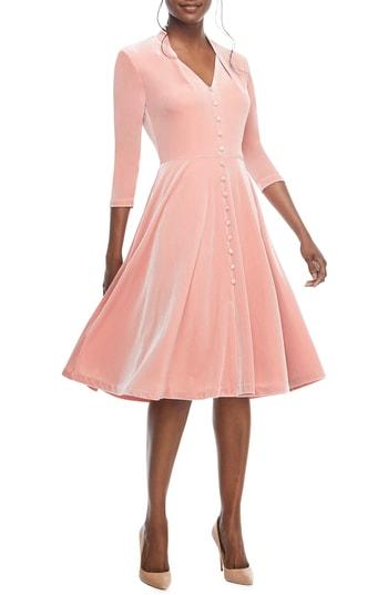 Women's Gal Meets Glam Collection Joy Button Front Velvet Dress - Pink