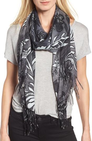 Women's Nordstrom Viennese Floral Tissue Wool & Cashmere Scarf, Size - Black
