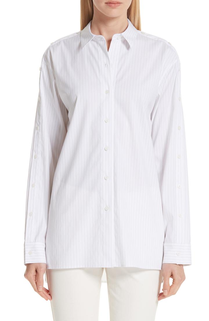 Women's Lafayette 148 New York Trinity Stanford Stripe Shirt - Beige