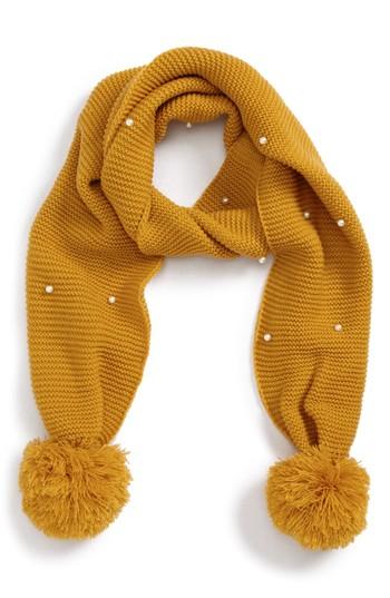 Women's Bp. Imitation Pearl Pompom Scarf, Size - Yellow