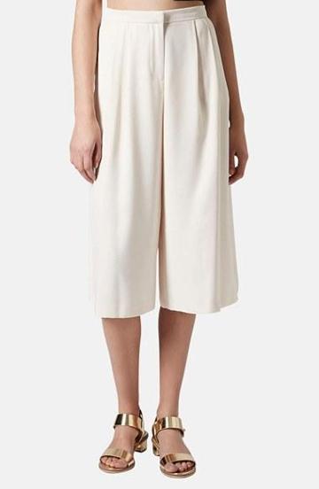 Topshop Pleated Crepe Culottes Nude