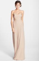 Women's Amsale Strapless Crinkle Chiffon Gown - Beige