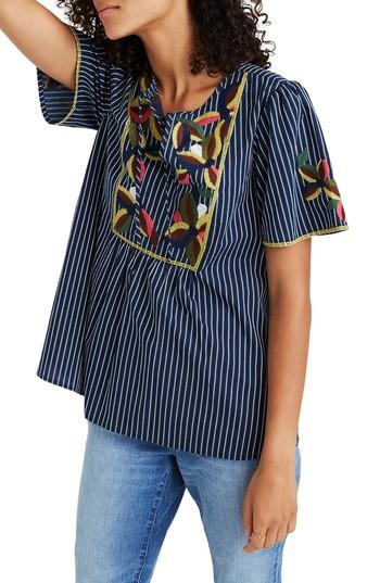 Women's Madewell Embroidered Fable Top, Size - Blue