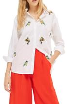 Women's Topshop Embroidered Bird Shirt Us (fits Like 0) - White