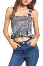 Women's Bp. Smocked Gingham Crop Tank, Size - Black