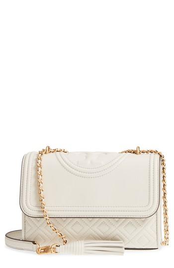 Tory Burch Small Fleming Quilted Lambskin Leather Convertible Shoulder Bag - White