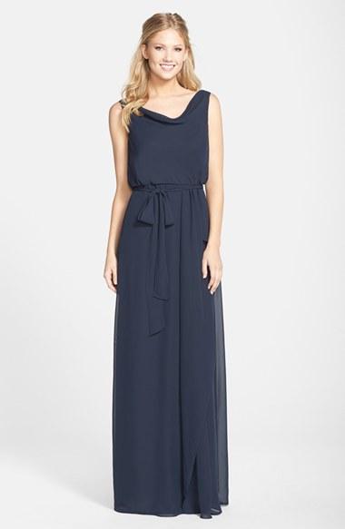 Women's Nouvelle Amsale 'kim' Drape Neck Wrap Skirt Chiffon Gown - Blue