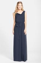 Women's Nouvelle Amsale 'kim' Drape Neck Wrap Skirt Chiffon Gown - Blue
