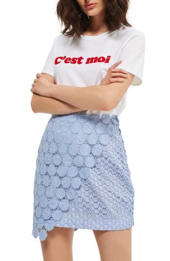 Women's Topshop Rosie Mix Lace Miniskirt Us (fits Like 6-8) - Blue