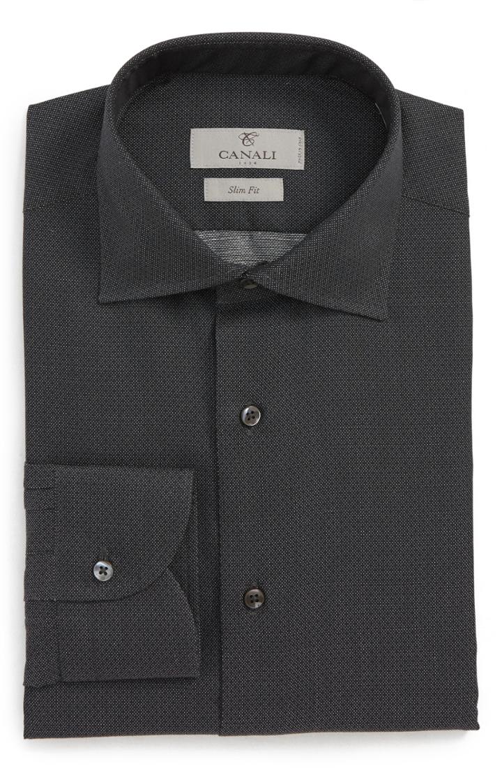 Men's Canali Regular Fit Print Dress Shirt - Black