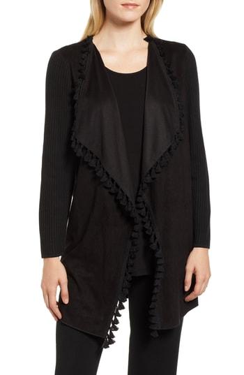 Women's Ming Wang Velvet Front Knit Jacket - Black