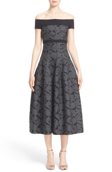 Women's J. Mendel Off The Shoulder Dress With Full Tea-length Skirt