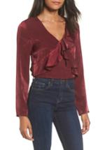 Women's J.o.a. Ruffle Satin Top - Burgundy