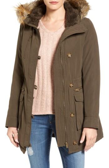 Women's Rachel Roy Faux Fur Trim Army Parka - Green