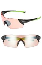 Women's Smith Attack 125mm Chromapop(tm) Polarized Shield Sunglasses - Matte Black Reactor/ Green