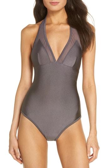 Women's Ted Baker London Mesh Panel One-piece Swimsuit - Grey