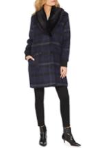 Women's Michael Stars Wool Blend Coat With Removable Faux Fur Collar - Blue