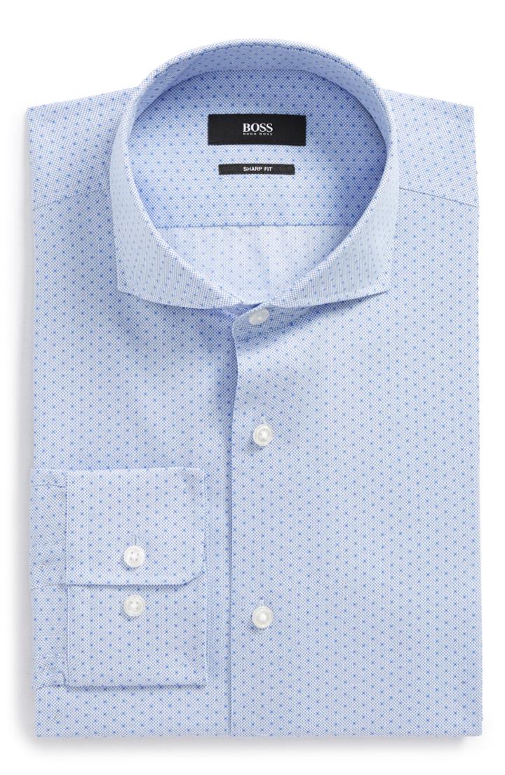 Men's Boss Mark Sharp Fit Dot Dress Shirt L - Blue