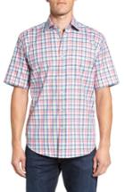 Men's Bugatchi Classic Fit Check Short Sleeve Sport Shirt - Coral