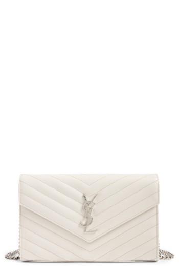 Women's Saint Laurent 'monogram' Wallet On A Chain - Burgundy