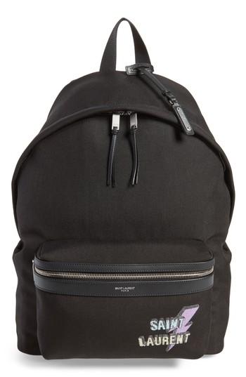 Men's Saint Laurent Lightning Logo City Backpack - Black