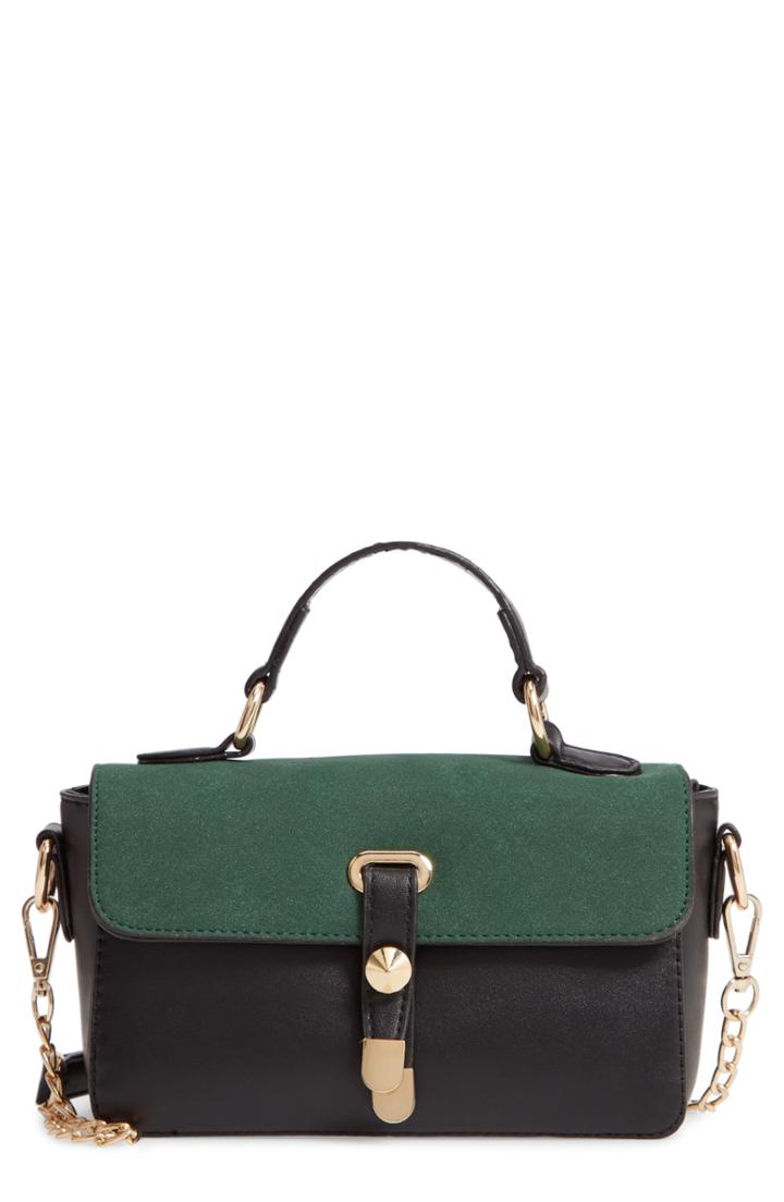 Knotty Colorblock Faux Leather Satchel - Green