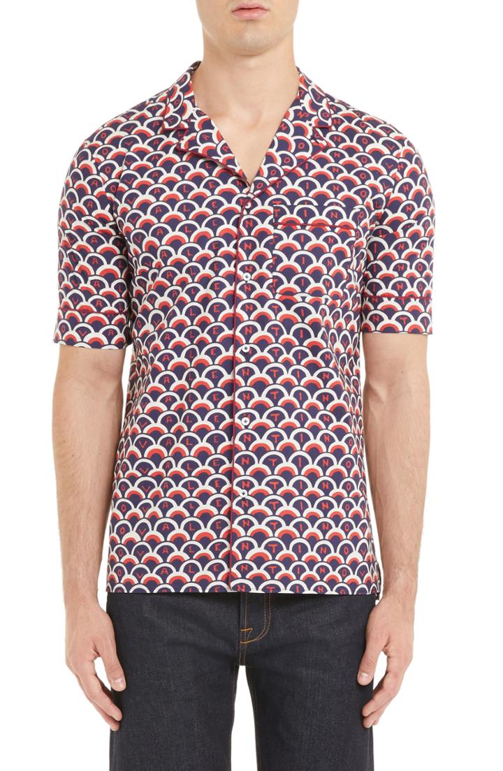 Men's Valentino Scales Print Sport Shirt Eu - Red