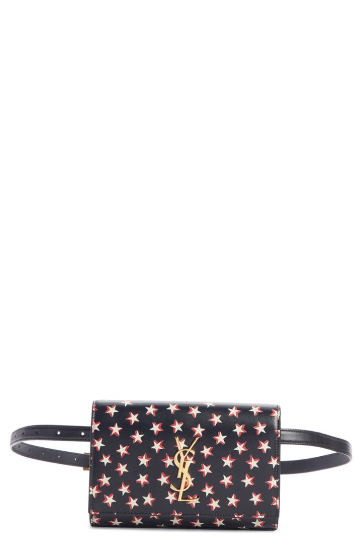 Saint Laurent Kate Star Print Calfskin Leather Belt Bag - Black