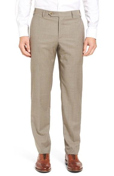 Men's Zanella Flat Front Stripe Wool Trousers - Beige