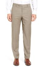 Men's Zanella Flat Front Stripe Wool Trousers - Beige