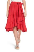 Women's Bp. Tiered Faux Wrap Skirt, Size - Red