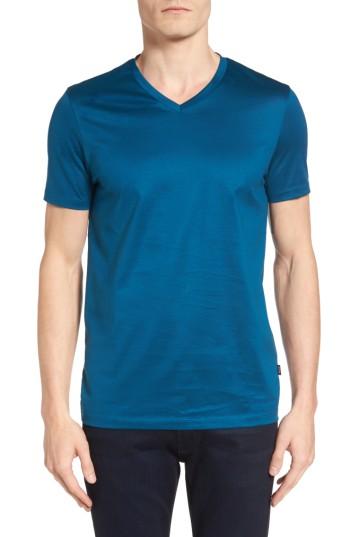 Men's Boss Slim Fit V-neck T-shirt, Size - Blue/green
