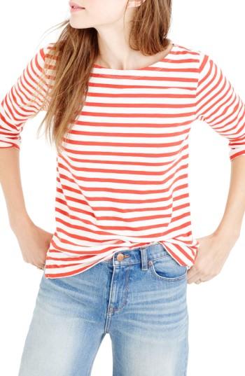 Women's J.crew Stripe Boat Neck Tee - Red
