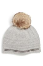 Women's Badgley Mischka Stitch Faux Fur Pom Beanie - Grey