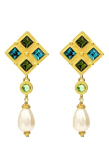 Women's Ben-amun Multicolor Crystal & Imitation Pearl Drop Clip Earrings