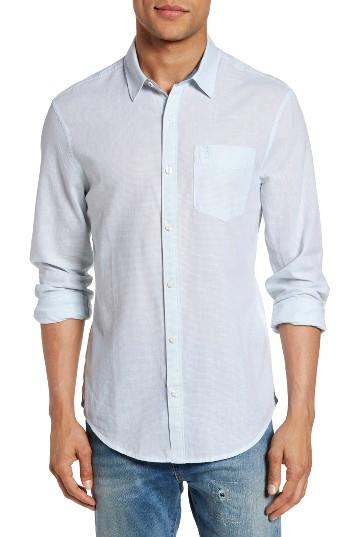 Men's Original Penguin Feeder Stripe Cotton & Linen Sport Shirt - Blue