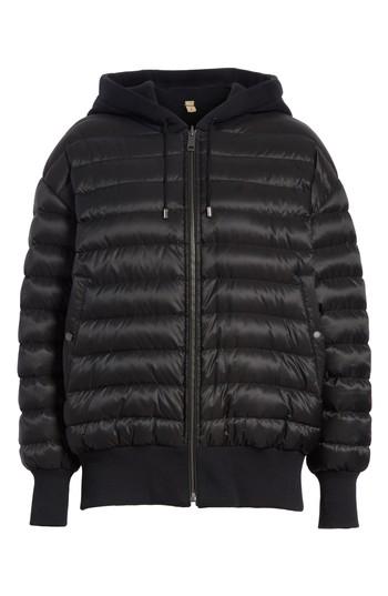 Women's Burberry Langleigh Reversible Down Hooded Bomber Jacket, Size - Black
