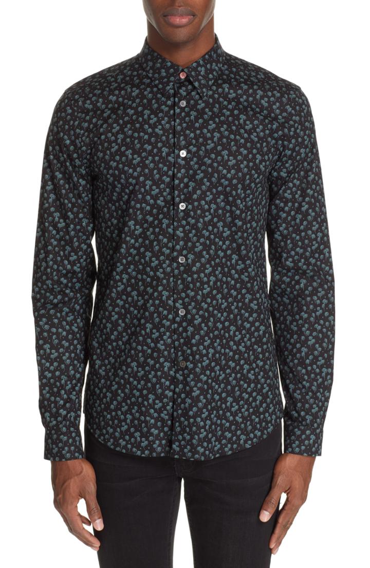 Men's Ps Paul Smith Palm Woven Sport Shirt - Black