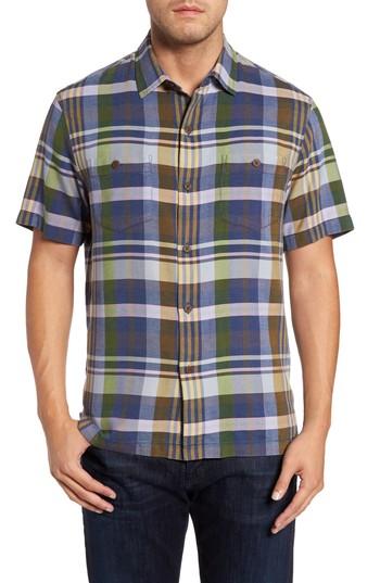 Men's Tommy Bahama Casa Plaida Standard Fit Plaid Silk Shirt - Blue